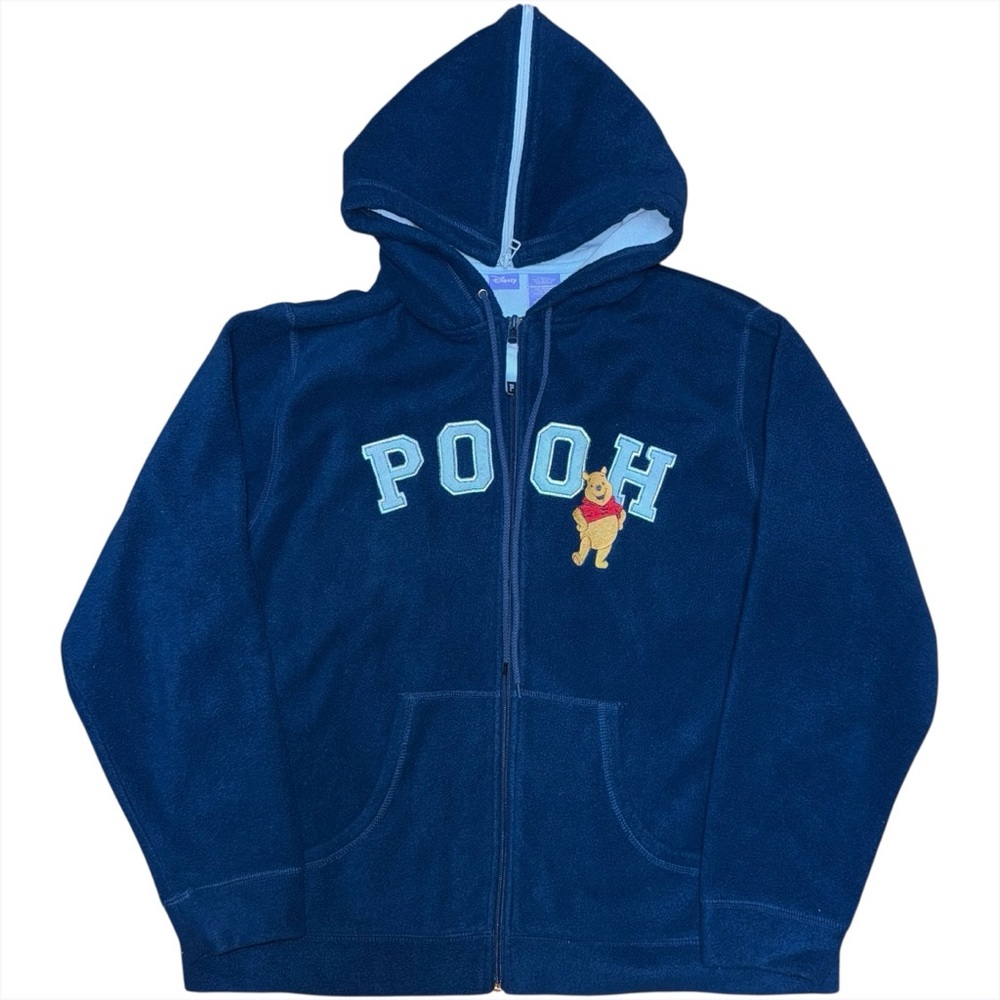 Vintage Disney Winnie The Pooh Jacket L Zip Up Embroidered Fleece Blue Zip Hood